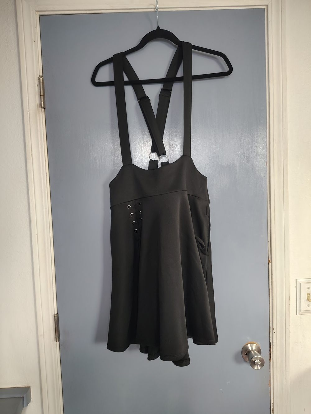 Hot Topic Black Suspender Skater Dress with Grommet Detail